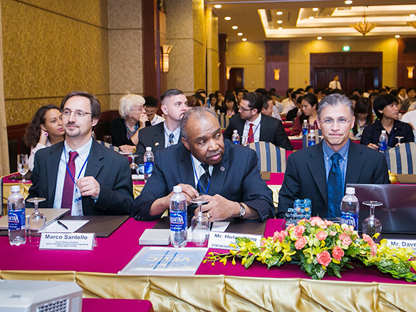 Marco Santello, director of the School of Biological and Health Systems Engineering, with other speakers at the annual Vietnam Engineering Education Conference. Photo courtesy Shalom An Tran.