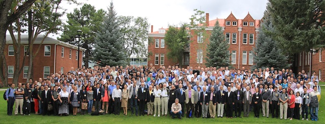 Some of the the more than 400 attendees of the International Conference on Molecular Beam Epitaxy at the High Country Conference Center at Northern Arizona University. The conference was organized by faculty members in ASU's Ira A. Fulton Schools of Engineering. Full size photo available here.