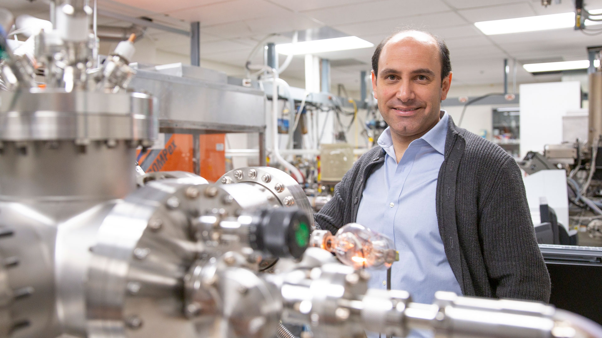 Associate Professor Sefaattin Tongay in his laboratory where he and his collaborators research quantum materials and their applications.