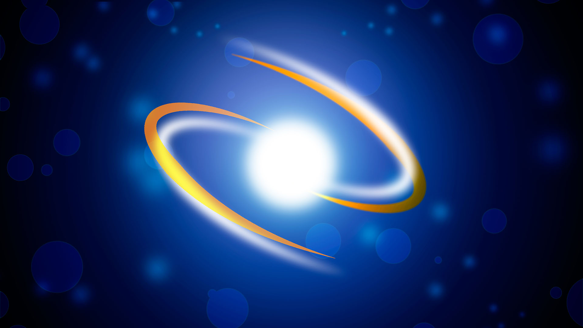 Electron with curved line extensions indicating a circular motion positioned on gradient dark blue to black background