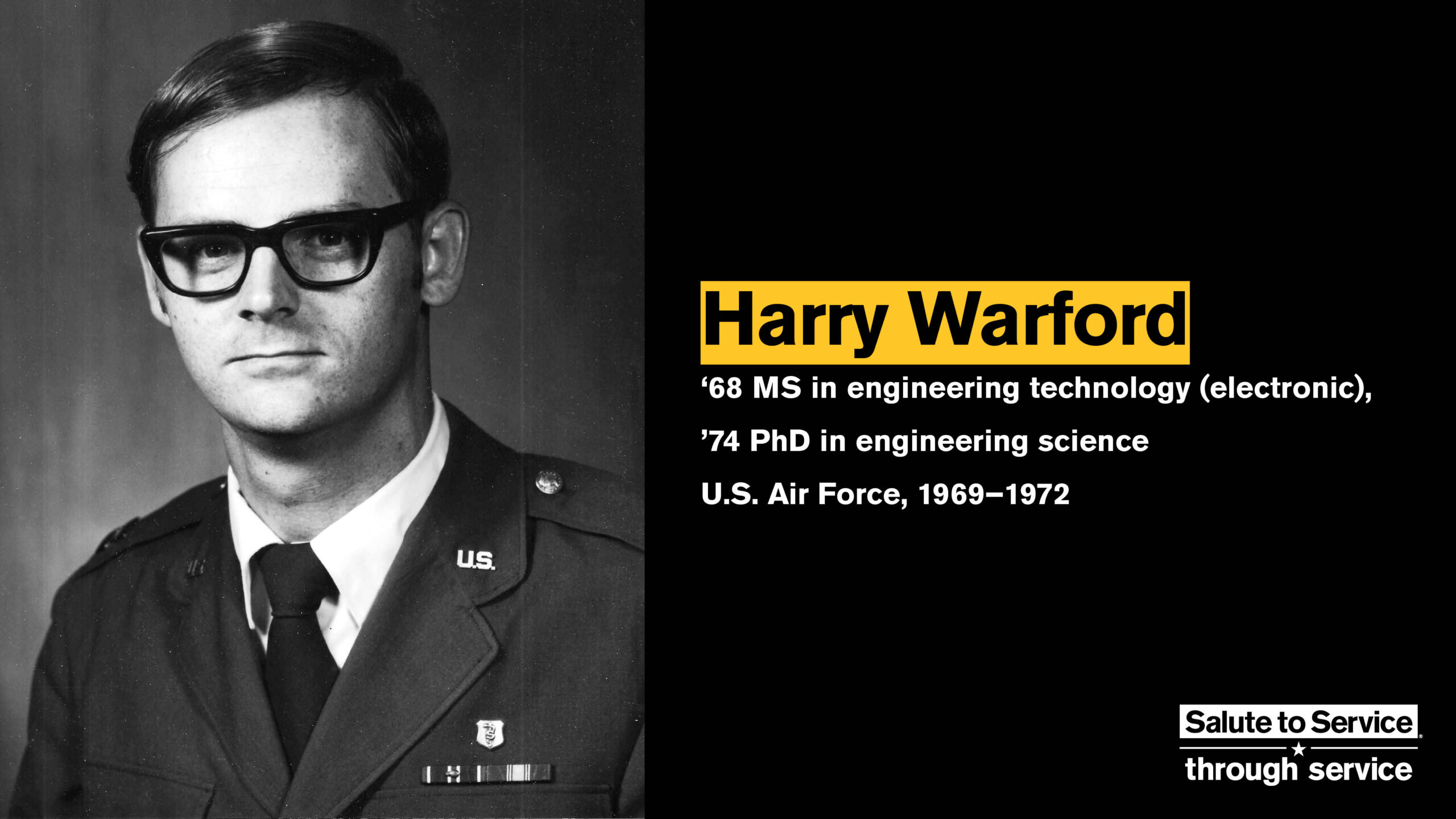 Salute to Service graphic with text that says "Harry Warford" and a photo of him