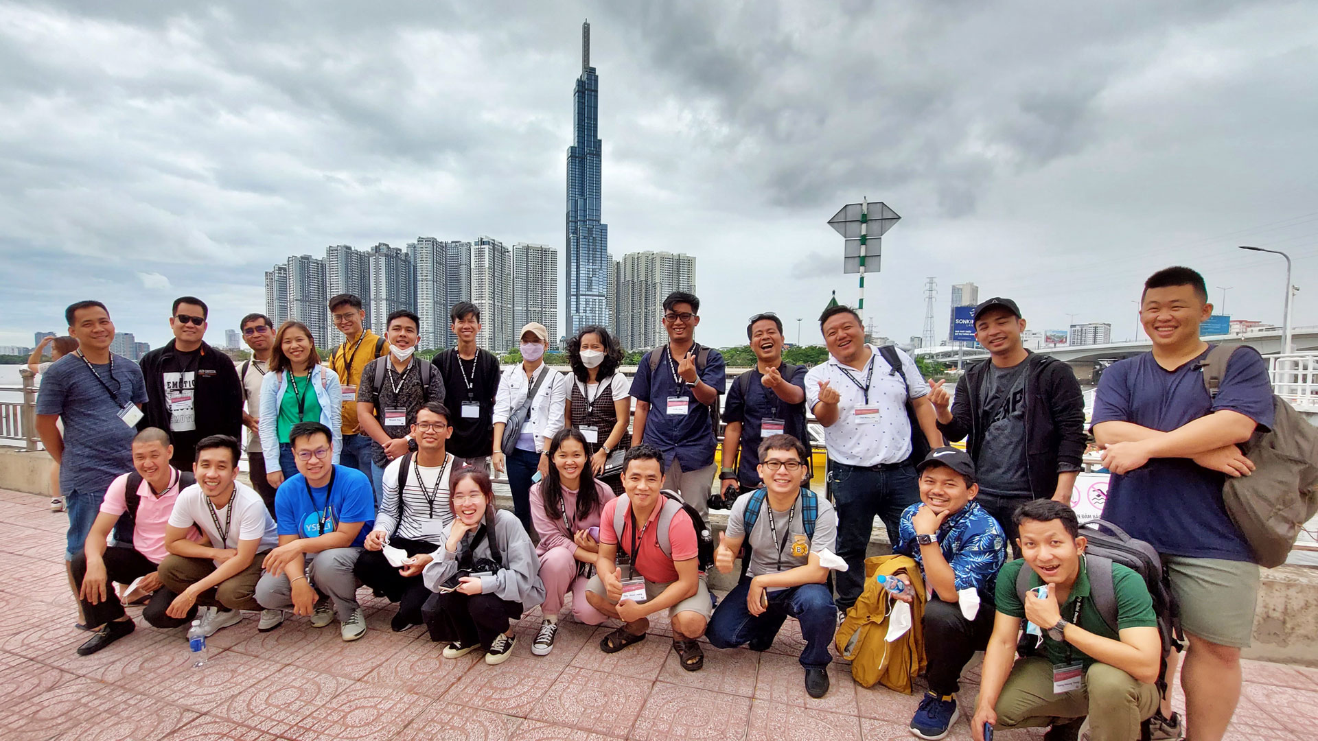 The Mekong-U.S. Partnership Young Scientist Program participants pose in front of the Ho Chi Minh City skyline in Vietnam in 2022.