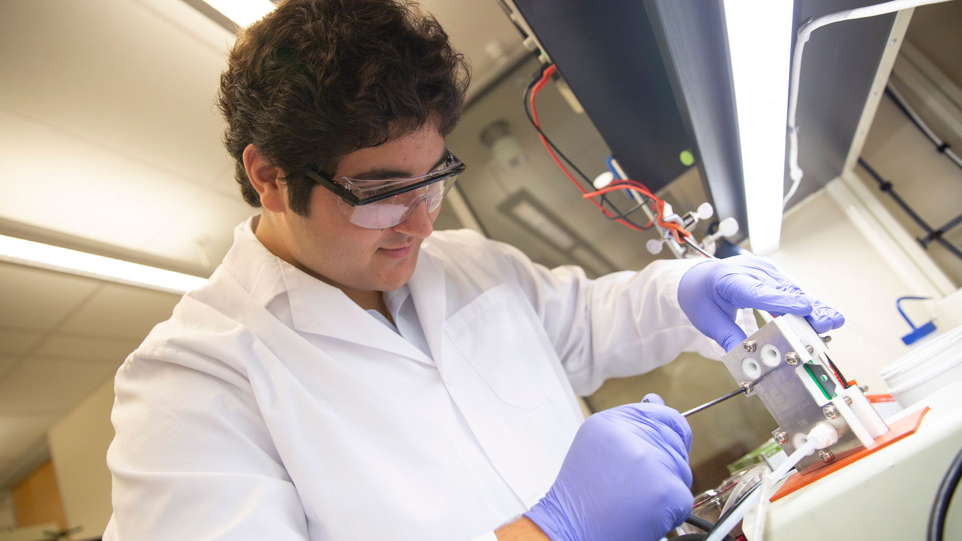 Dominic Varda works in the lab of Assistant Professor Sergi Garcia-Segura as part of the FURI program in the Ira A. Fulton Schools of Engineering at ASU.