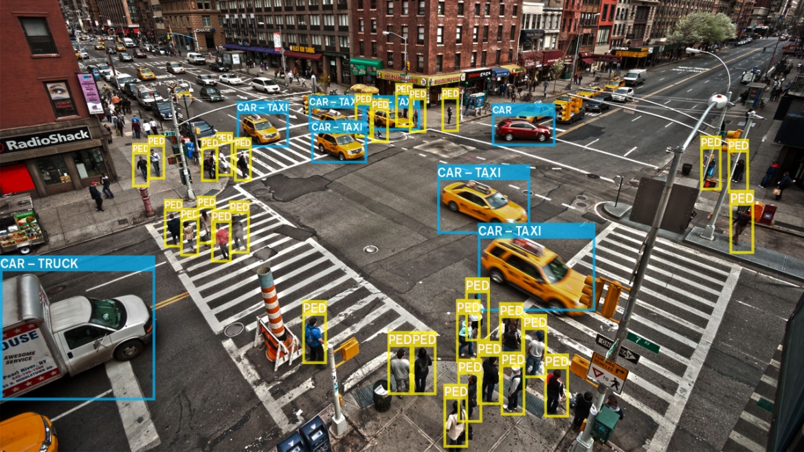 A graphic depicting the capabilities of the Argos Vision AI-powered traffic camera.