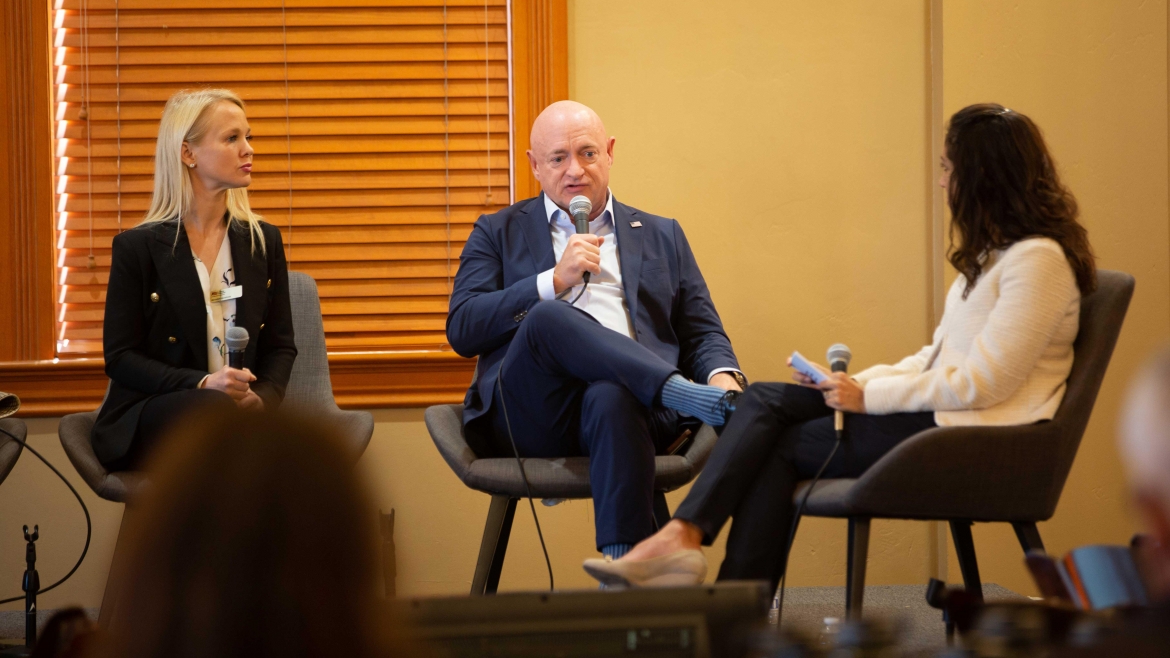 U.S. Sen. Mark Kelly speaks during a panel titled "Using Digital Learning to Catalyze a More Skilled Workforce" during the Congressional Conference held at ASU
