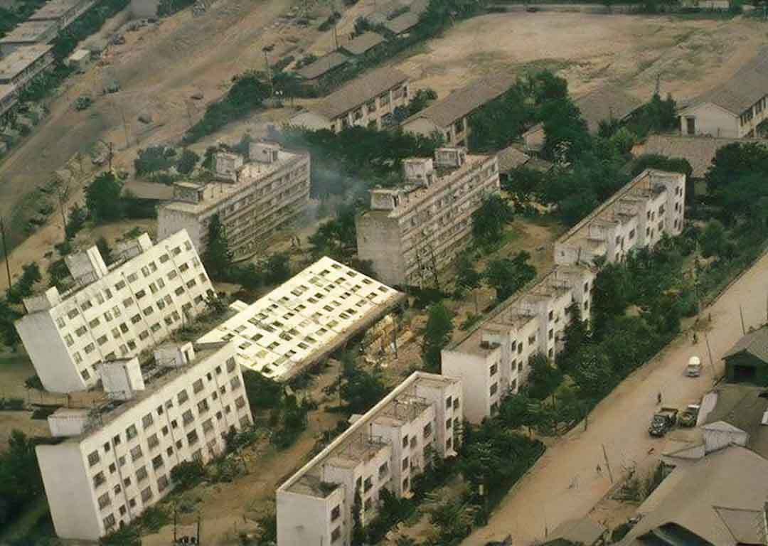 aerial photo of Niigata, Japan, after an earthquake in 1964 
