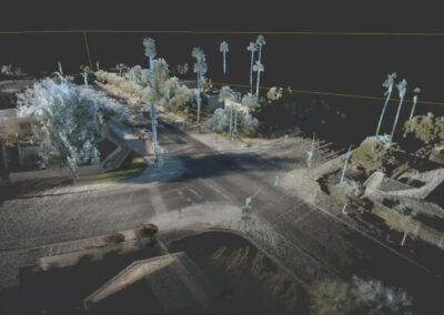 A rendering of a 3D digital environment of an intersection in Tempe using the lidar laser scanning system deployed by Thomas Czerniawski's research team.