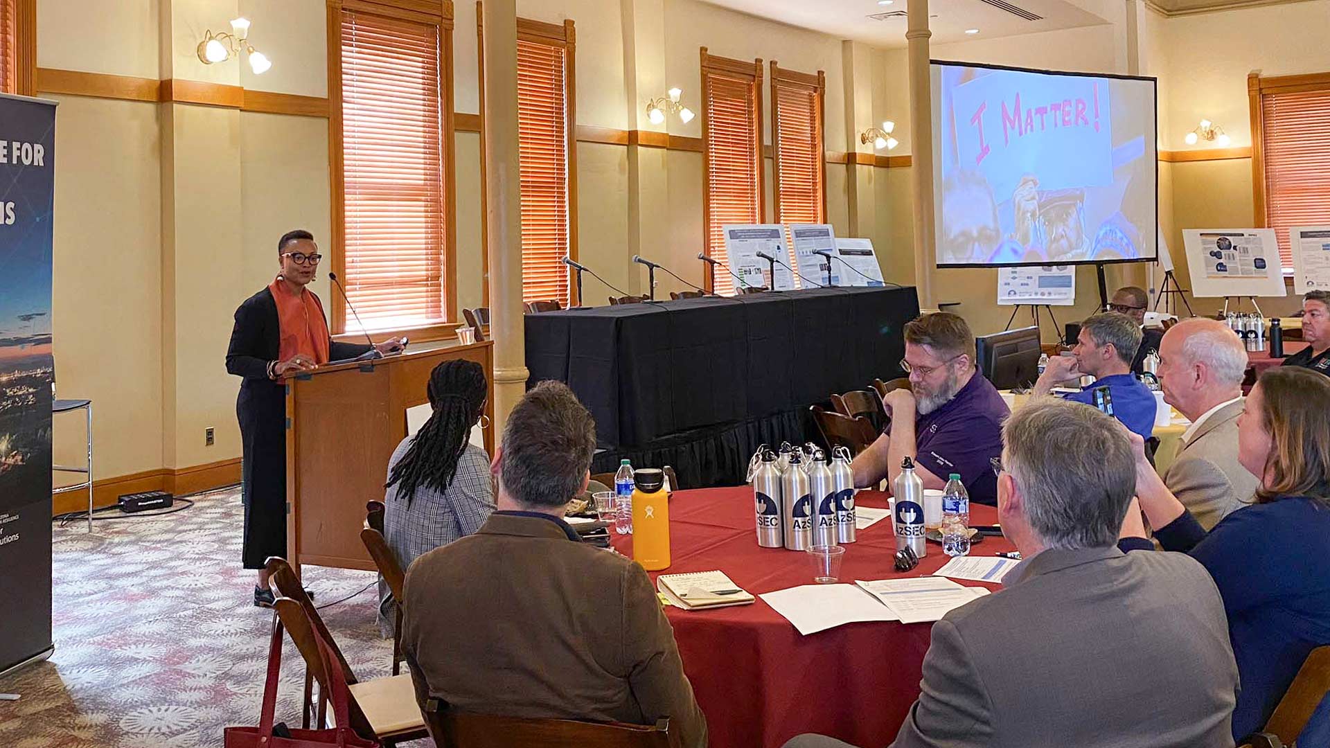 Shalanda H. Baker, director of the U.S. Department of Energy’s Office of Economic Impact and Diversity, addresses the attendees of the Arizona Student Energy Conference held at Arizona State University.