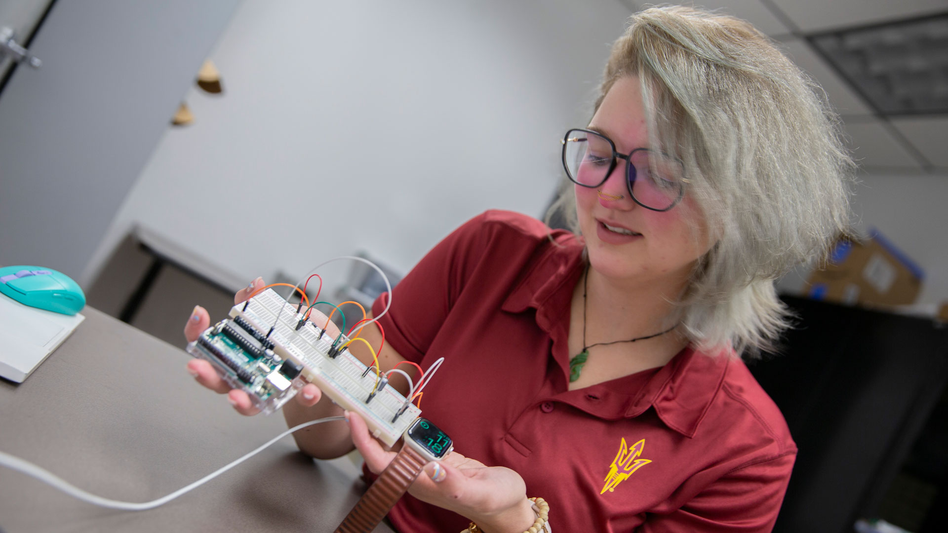 Engineering major Gwen Eging is working on a FURI research project to design batteries that are charged by movement for applications such as wearables.