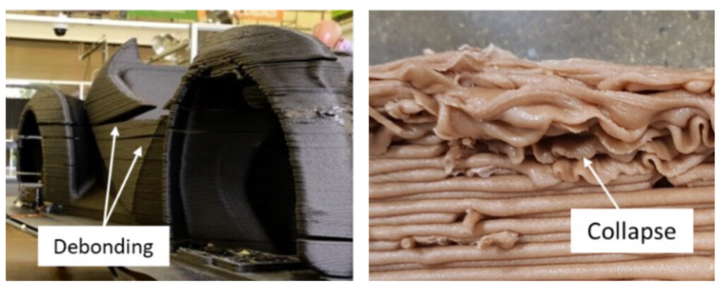 3D printed materials collapsed and debonded 