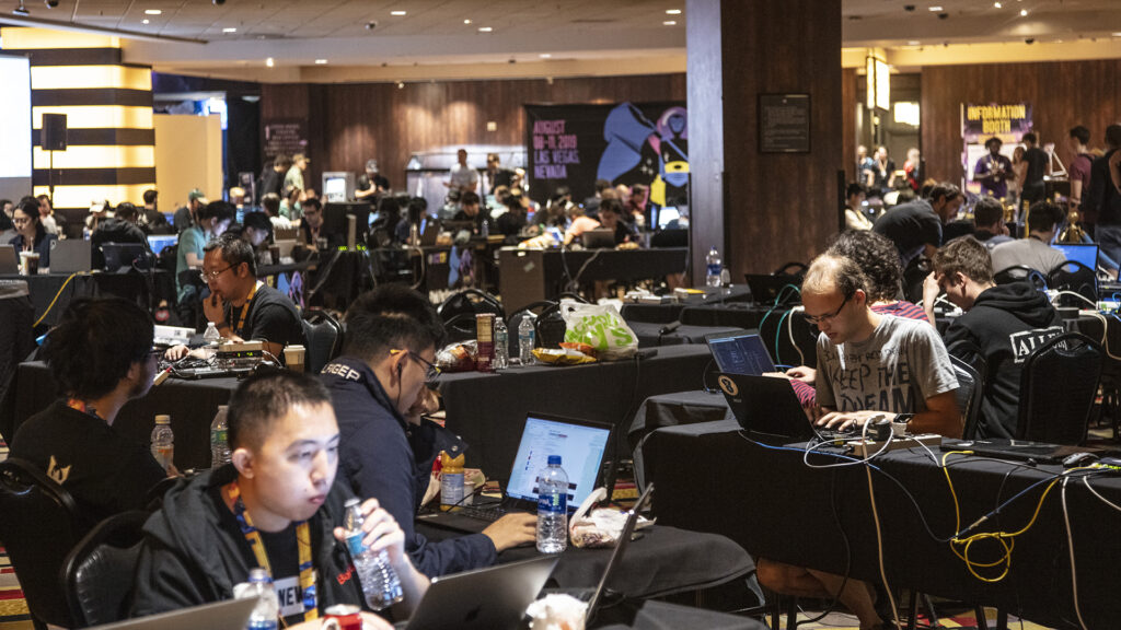 Students attending a hackathon at DEF CON