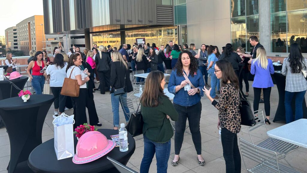 people gathered on outdoor patio at College Avenue Commons