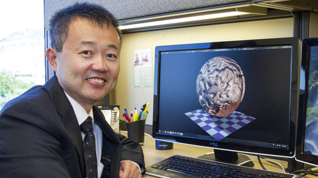 ASU researcher Yalin Wang in his office.